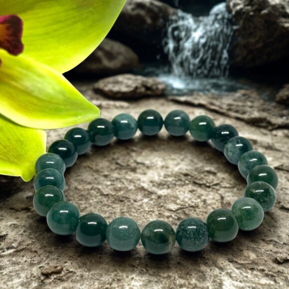 Moss Agate Gemstone Bracelet 8MM | Handmade Crystal Healing Jewelry - Picture 9 of 12
